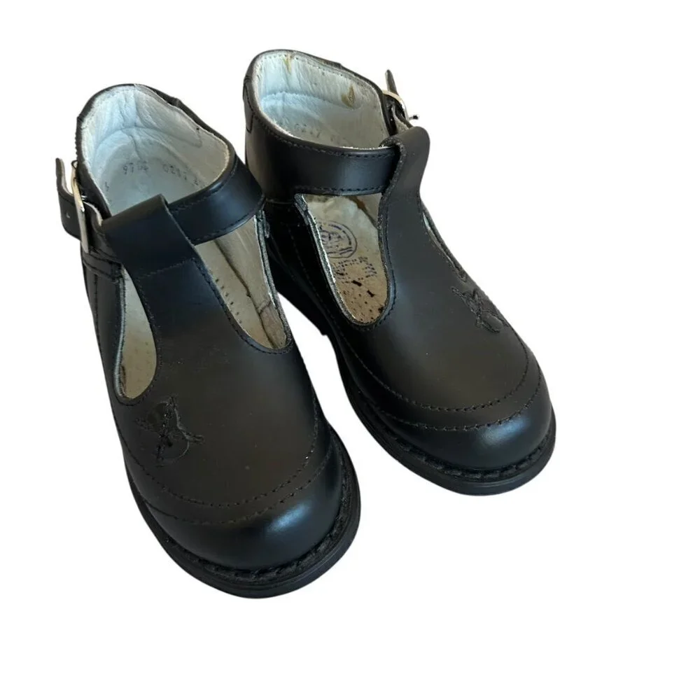 Pie-Co Vintage Black Booties Shoes w/ Buckle Heart Detail Size 9 Toddler Girl